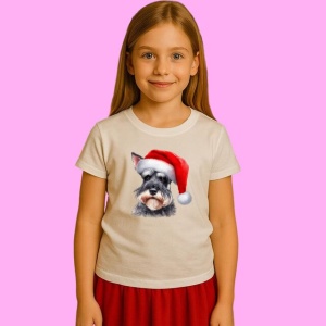 Tricou Schnauzer Craciun Portret, din bumbac 100%, tricou alb, Copii | Dama | Barbat