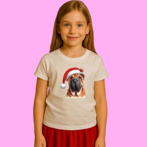 Tricou Shar Pei Craciun Realist, din bumbac 100%, tricou alb, Copii | Dama | Barbat - Img 2