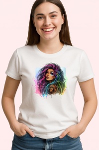 Tricou side gaze rainbow hair girl, fata cu privire laterala si par curcubeu, Copii | Dama | Barbat - Img 3