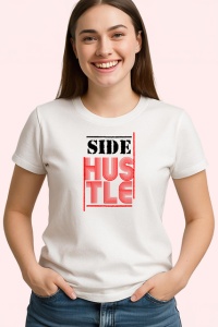 Tricou Side Hustle Font Modern Rosu Gri V1, din bumbac 100% , tricou alb pentru Copii | Dama | Barbat - Img 2