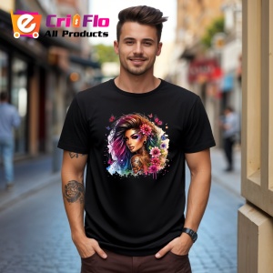 Tricou Side view girl pink flowers hair tattoo, fata profil cu flori roz si tatuaje, Copii | Dama | Barbat , tricou negru - Img 10
