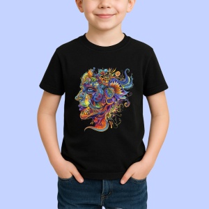 Tricou Silueata barbateasca in stil psihedelic intens Copii | Dama | Barbat, culoare negru - Img 3