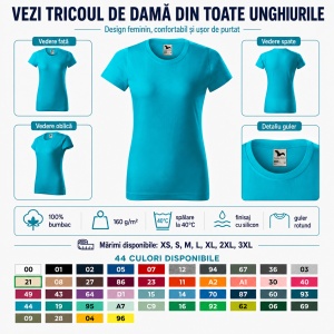 Tricou simplu damă, clasic lejer basic pentru femei | 44 de culori disponibile XS - 2XL - Img 5