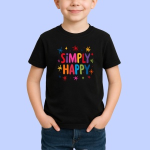Tricou Simply Happy Text Colorat Stele V1, din bumbac 100%, tricou negru Copii | Dama | Barbat