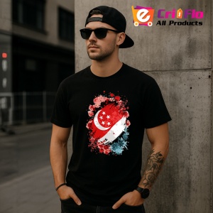 Tricou Singapore Steag Splash Art, Copii | Dama | Barbat, culoare negru - Img 7