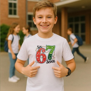 Tricou SIX SEVEN 67 Clasic Rosu Verde, din bumbac 100%, tricou alb, Copii | Dama | Barbat - Img 2