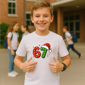 Tricou SIX SEVEN 67 Craciun Simplu, din bumbac 100%, tricou alb, Copii | Dama | Barbat - Img 2