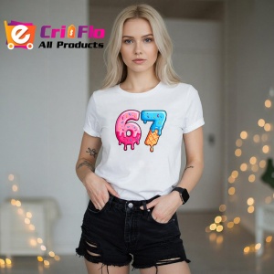 Tricou SIX SEVEN 67 Donut Roz Albastru, din bumbac 100%, tricou alb, Copii | Dama | Barbat - Img 3