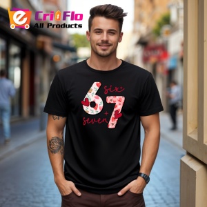 Tricou SIX SEVEN 67 Dragoste Flori, din bumbac 100%, tricou negru, Copii | Dama | Barbat - Img 2