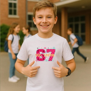 Tricou SIX SEVEN 67 Fulgi Roz Festiv, din bumbac 100%, tricou alb, Copii | Dama | Barbat - Img 2