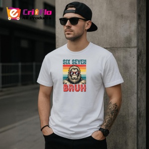 Tricou SIX SEVEN 67 Gorila Bruh Retro, din bumbac 100%, tricou alb, Copii | Dama | Barbat