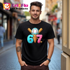 Tricou SIX SEVEN 67 Inghetata Baseball Colorata, din bumbac 100%, tricou negru, Copii | Dama | Barbat