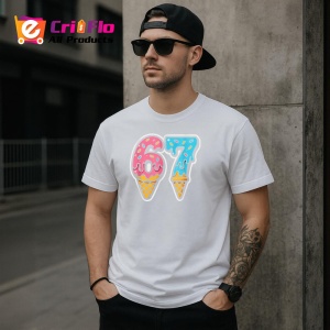 Tricou SIX SEVEN 67 Inghetata Dubla Vara, din bumbac 100%, tricou alb, Copii | Dama | Barbat - Img 2