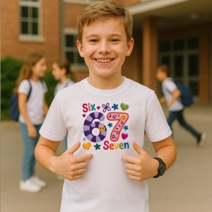 Tricou SIX SEVEN 67 Inimi Colorate Jucaus, din bumbac 100%, tricou alb, Copii | Dama | Barbat - Img 2