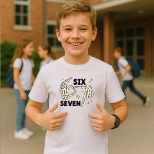 Tricou SIX SEVEN 67 Mana Schelet Clasic, din bumbac 100%, tricou alb, Copii | Dama | Barbat