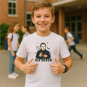 Tricou SIX SEVEN 67 Personaj Horror Masca, din bumbac 100%, tricou alb, Copii | Dama | Barbat - Img 2