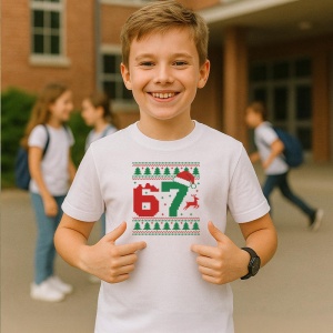 Tricou SIX SEVEN 67 Pulover Craciun, din bumbac 100%, tricou alb, Copii | Dama | Barbat - Img 2