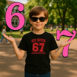 Tricou SIX SEVEN 67 Rosu Clasic, din bumbac 100%, tricou negru, Copii | Dama | Barbat