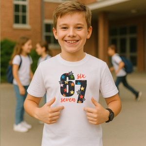 Tricou SIX SEVEN 67 Stele Colorate Fun, din bumbac 100%, tricou alb, Copii | Dama | Barbat