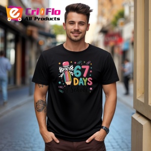 Tricou SIX SEVEN 67 Zile De Scoala, din bumbac 100%, tricou negru, Copii | Dama | Barbat - Img 3