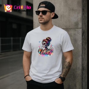 Tricou skeleton makeup flowers tattoos, fata cu machiaj schelet si flori tatuate, Copii | Dama | Barbat - Img 5