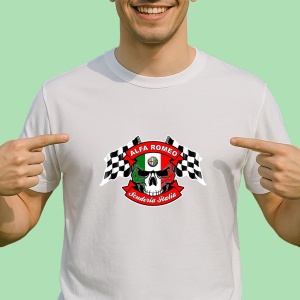 Tricou Skull Cu Text Si Steaguri Alfa Romeo | Unisex Dama si Barbat