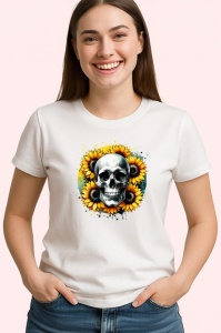Tricou skull with sunflowers, craniu cu floarea soarelui, Copii | Dama | Barbat