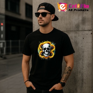 Tricou Skull with sunflowers, craniu cu floarea soarelui, Copii | Dama | Barbat , tricou negru - Img 11