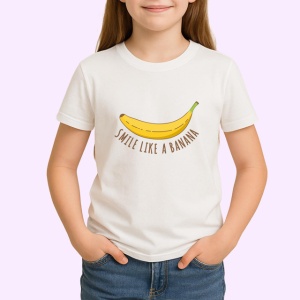 Tricou Smile Like A Banana Ilustratie Banana Galbena, din bumbac 100% , tricou alb pentru Copii | Dama | Barbat - Img 2