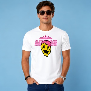 Tricou Smiley Face Melting Design Urban Neon Roz Streetwear Art, din bumbac 100% Copii | Dama | Barbat - Img 3