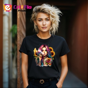 Tricou Smoking girl floral tattoo, fata care fumeaza cu tatuaj floral, Copii | Dama | Barbat , tricou negru - Img 8
