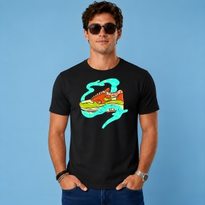 Tricou Sneaker Orange Neon Waves Design Urban Electric Vibe Art, din bumbac 100%, tricou negru, Copii | Dama | Barbat - Img 2
