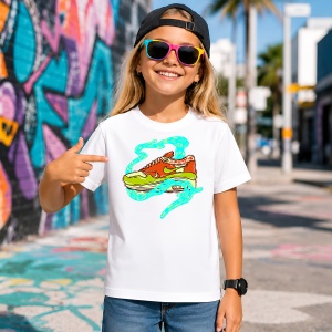 Tricou Sneaker Orange Neon Waves Design Urban Electric Vibe Art, din bumbac 100% Copii | Dama | Barbat - Img 4