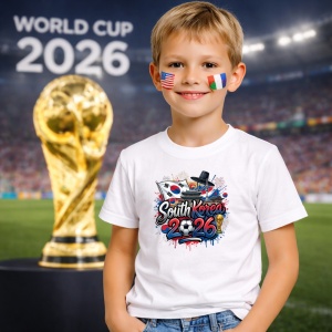 Tricou South Korea World Cup 2026 Fifa, din bumbac 100%, tricou alb, Copii | Dama | Barbat - Img 5