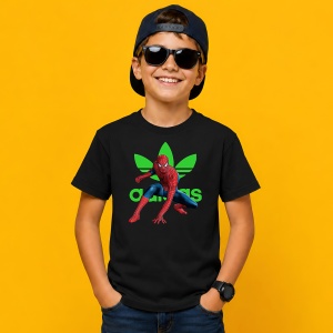 Tricou Spiderman Pozitie Lupta Logo Verde Urban Hero Design, din bumbac 100%, tricou negru, Copii | Dama | Barbat