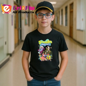 Tricou Spongebob echipa de personaje subacvatice langa krusty krab in aventura animata, Copii | Dama | Barbat , tricou negru