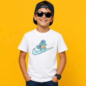 Tricou Squirtle Surfing Wave Logo Albastru Urban Street Art, din bumbac 100% Copii | Dama | Barbat