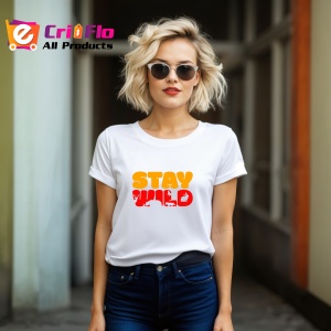 Tricou Stay Wild, din bumbac 100%, tricou alb, Dama | Barbat - Img 5