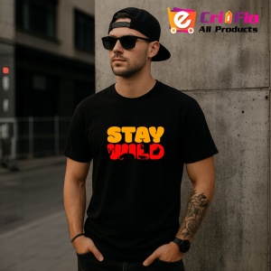 Tricou Stay Wild, din bumbac 100%, tricou negru, Dama | Barbat - Img 4
