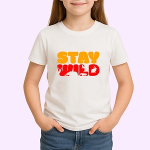 Tricou Stay Wild Text Portocaliu Cu Labuta Animal, din bumbac 100% , tricou alb pentru Copii | Dama | Barbat - Img 2