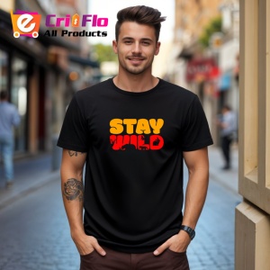 Tricou Stay Wild Text Portocaliu Cu Labuta Animal, din bumbac 100%, tricou negru Copii | Dama | Barbat - Img 5