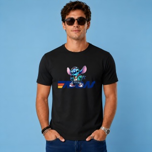 Tricou Stitch Albastru Logo Retro Stil Urban Sportiv Streetwear, din bumbac 100%, tricou negru, Copii | Dama | Barbat