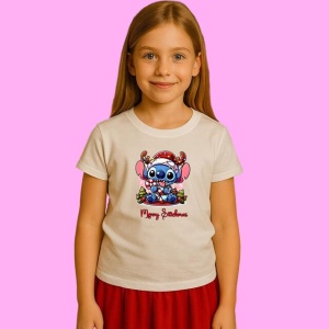 Tricou Stitch Cu Acadele Si Ghirlanda Craciun, din bumbac 100%, tricou alb, Copii | Dama | Barbat - Img 2