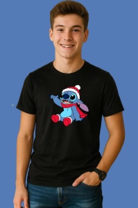 Tricou Stitch Cu Fular Rosu Fericit, din bumbac 100% Copii | Dama | Barbat - Img 2