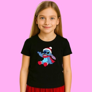 Tricou Stitch Cu Fular Rosu Fericit, din bumbac 100% Copii | Dama | Barbat