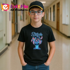 Tricou Stitch extraterestrul albastru adorabil si aventurile sale pe pamant, Copii | Dama | Barbat , tricou negru - Img 5