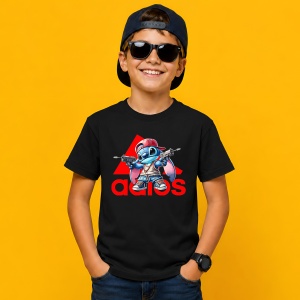 Tricou Stitch Hip Hop Rebel Urban Red Street Fashion, din bumbac 100%, tricou negru, Copii | Dama | Barbat - Img 3