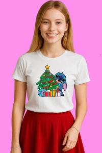 Tricou Stitch Langa Brad Si Cadouri, din bumbac 100%, tricou alb, Copii | Dama | Barbat - Img 3