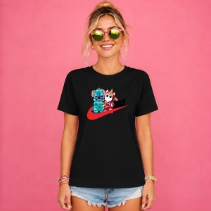 Tricou Stitch Si Angel Hypebeast Style Logo Rosu Albastru Urban, din bumbac 100%, tricou negru, Copii | Dama | Barbat