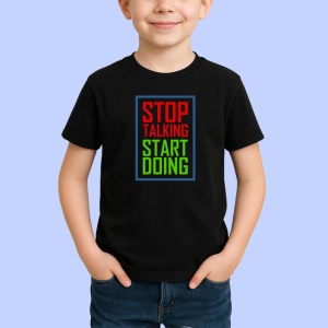 Tricou Stop Talking Start Doing Text Verde Rosu, din bumbac 100%, tricou negru Copii | Dama | Barbat - Img 2
